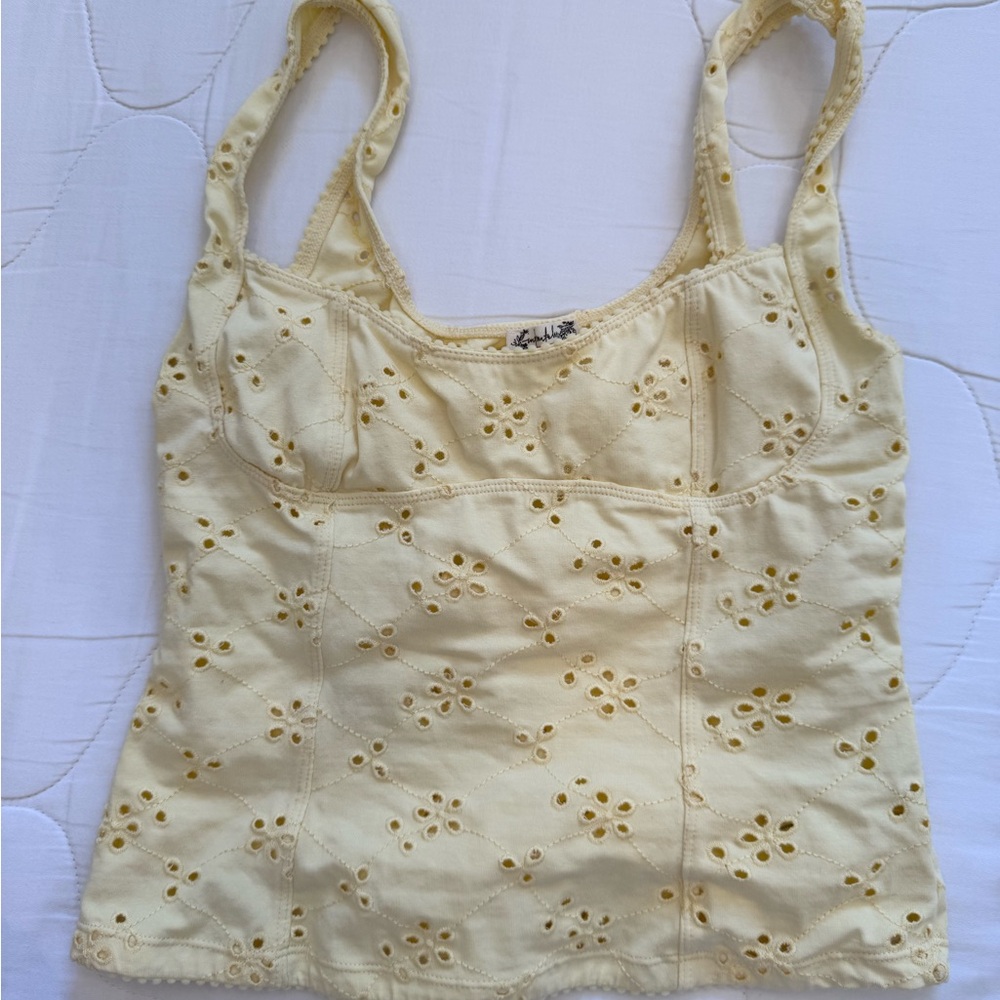 Free People Cream Ruched Fitted Tank Top